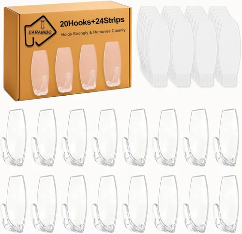 Miniatura 9 de Ganchos transparentes grandes, 12 ganchos, 16 tiras, Gancho de pared transparente con tiras removibles, Organiza sin daños, Se quita limpiamente