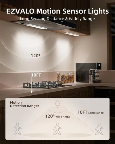 Miniatura 2 de EZVALO Iluminación debajo del gabinete de 16.5 pulgadas, 3 temperaturas de color, luz recargable con sensor de movimiento de 4000mAh para Gris