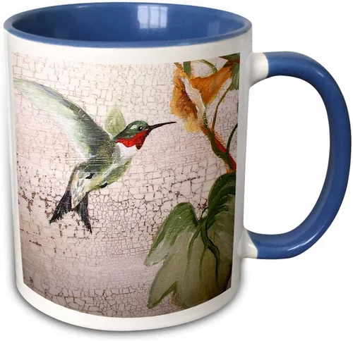 Miniatura 10 de 3dRose Hummingbird by Yellow Trompet Flower on Crackled Background - Taza negra de dos tonos de 11 oz