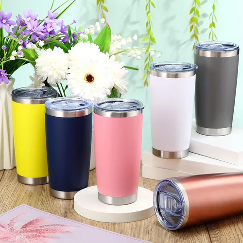 Miniatura 4 de Sieral Paquete de 36 vasos de acero inoxidable a granel con tapa, aislamiento al vacío de doble pared, taza de café de viaje con recubrimiento