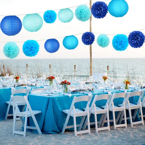 Miniatura 5 de KAXIXI 15 piezas de decoración de fiesta azul marino, pompones de papel de seda fáciles de montar y bolas de panal para graduación 2026, baby