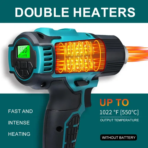 Miniatura 4 de Pistola de calor inalámbrica para batería Makita de 18V, pistola de aire caliente de 350W con calentamiento rápido de 122℉ a 1022℉ con pantalla LCD
