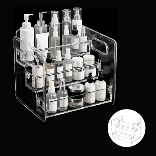 Organizador de loción de 3 niveles, organizador de spray corporal, organizadores de baño para perfume y loción, la caja de almacenamiento con asa es