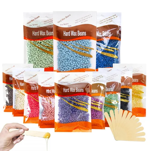 12 cuentas de cera dura para depilación, cuentas de cera para depilación facial y cuerpo, cuentas de cera en casa con palos, kit de cera para todo