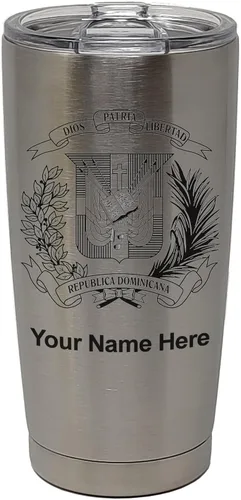 Miniatura 32 de LaserGram Taza aislada al vacío de 20 onzas, escudo de armas, República Dominicana, grabado personalizado incluido (gris)