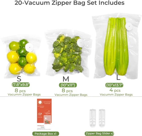 Miniatura 2 de 20 bolsas reutilizables de sellado al vacío para alimentos, compatibles con la mayoría de selladores al vacío de mano, sin BPA, bolsas Sous Vide