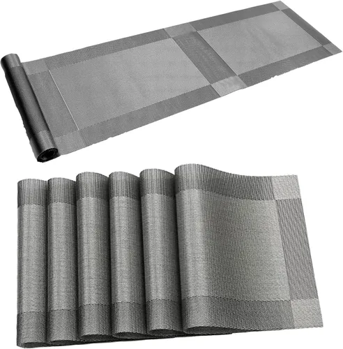 Miniatura 10 de Manteles individuales, manteles individuales de PVC lavables, manteles individuales de vinilo tejido para mesa de comedor