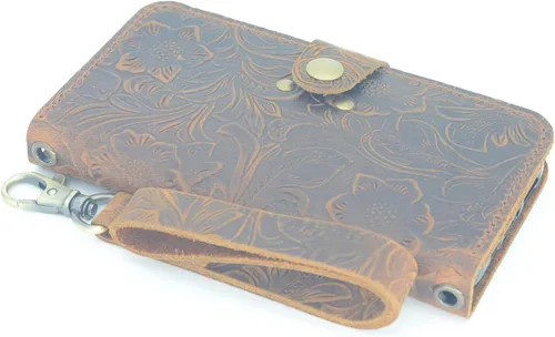 Funda tipo cartera de piel auténtica compatible con iPhone 13 2021 5G, color marrón