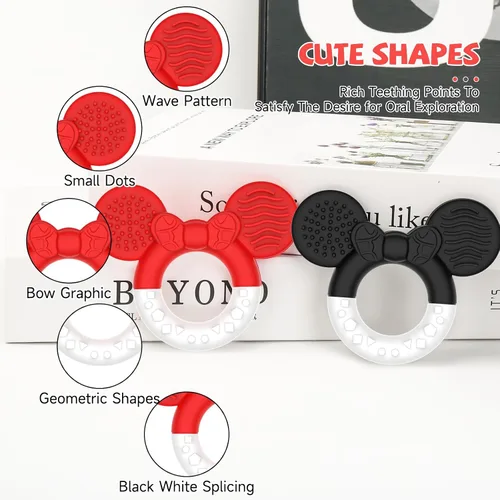 Miniatura 3 de 2 paquetes de juguetes de dentición para bebés de 3 a 6 y 6 a 12 meses, sin BPA, suave y de silicona, alivio de la dentición para bebés, juguetes