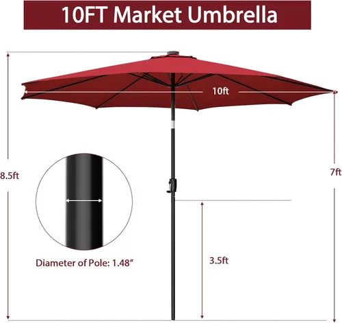Miniatura 6 de Tangkula Sombrilla solar de 10 pies, sombrilla de patio con 112 luces LED, sombrilla de mercado de mesa al aire libre con mango de elevación