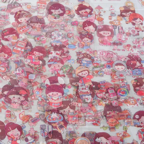 Miniatura 3 de 100 hojas de calcomanías de dibujos animados kawaii para álbumes de recortes, lindas calcomanías transparentes para hacer tarjetas, cuadernos