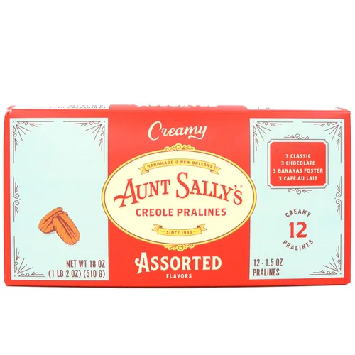 Aunt Sally's Pralinés cremosos surtidos - Caja de 12 unidades - Praliné más famoso de Nueva Orleans - Caramelo de nuez hecho a mano
