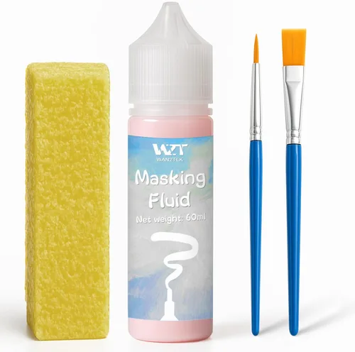 Miniatura 10 de Líquido de enmascaramiento para acuarela 60ml Azul con pincel y borrador - Líquido de enmascaramiento para arte Lápiz de acuarela Medio Suministros