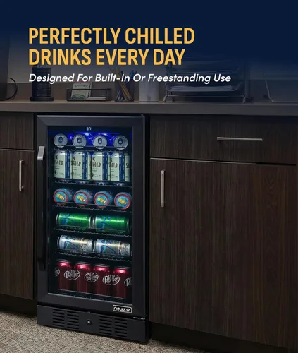 Miniatura 2 de NewAir Refrigerador de bebidas integrado para 96 latas, mini refrigerador pequeño de 15 pulgadas para dormitorio, bar en casa u oficina, Acero