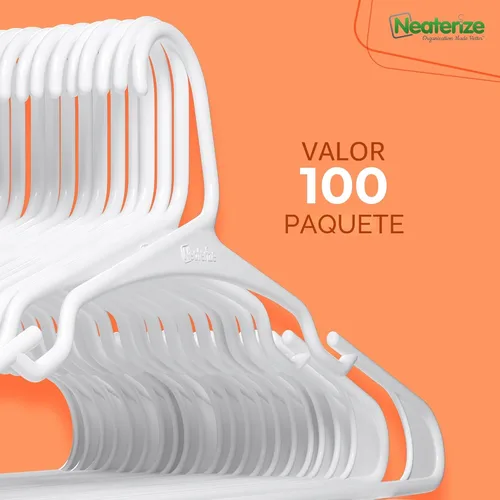 Miniatura 7 de NEATERIZE Percheros de Ropa de Plástico Paquete de 100 para Adultos - Percheros de Plástico, El Perchero Perfecto y Percheros de Ropa Ahorro