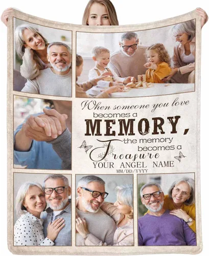 Miniatura 7 de Artsadd Manta conmemorativa personalizada en memoria amorosa de mamá, papá, padre, abuela, abuelo, nana, manta personalizada con foto, nombre