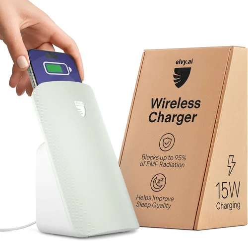 Miniatura 7 de Elvy Cargador Inalámbrico Qi Rápido para Celulares - Diseñado con Tecnología de Gestión de EMF para Carga Mejorada, Blindaje Ambiental Avanzado