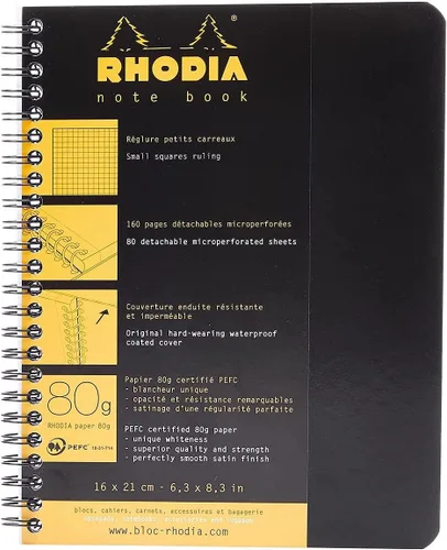 Miniatura 9 de Rhodia 193039C - Cuaderno de anillas (encuadernación completa) Negro - A4+ - Cuadrícula de puntos - 160 páginas extraíbles - Papel Clairefontaine