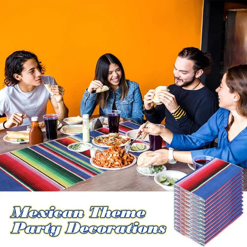 Miniatura 4 de 24 piezas de camino de mesa de sarape mexicano tejido a mano con flecos de algodón, camino de mesa colorido a rayas mexicanas para decoraciones