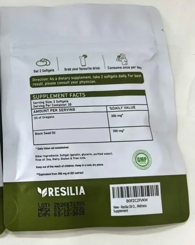 Miniatura 3 de Resilia Oil Of Oregano Cápsulas blandas con aceite de semilla negra, 300 mg de extracto de orégano y 200 mg de aceite de semilla negra por porción