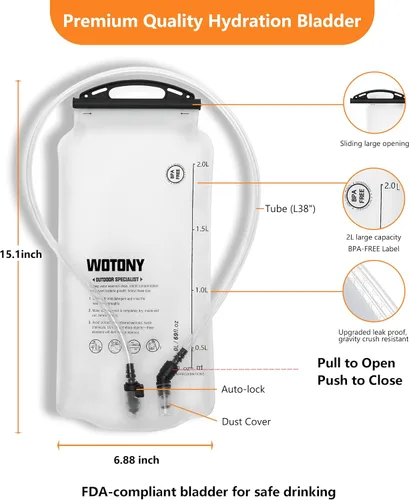 Miniatura 5 de Mochila de hidratación ligera Wotony con vejiga de agua de 2L O 3L para ciclismo, senderismo, rave - Mochila de agua para hombres y mujeres