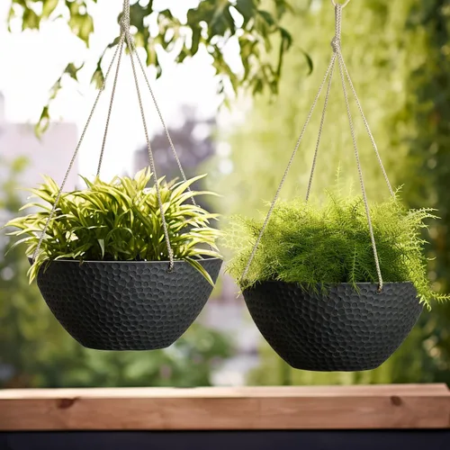 Miniatura 5 de LA JOLIE MUSE Macetas colgantes para plantas al aire libre, maceta colgante grande con agujeros de drenaje, macetas colgantes al aire libre, negro