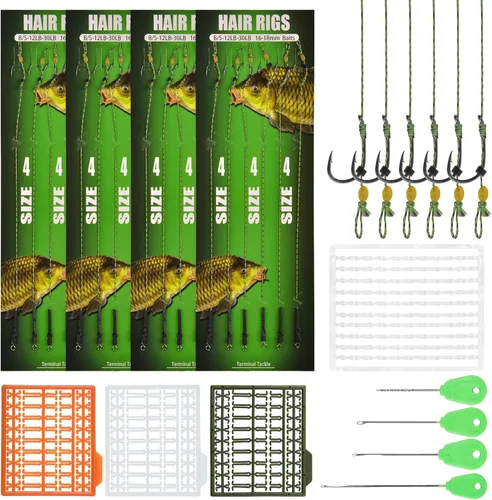 Kits de aparejo de pesca de carpa, 26 piezas/30 piezas, juegos de anzuelos curvados de púas giratorias, paradas de cebo y cuerdas de cebo de pesca