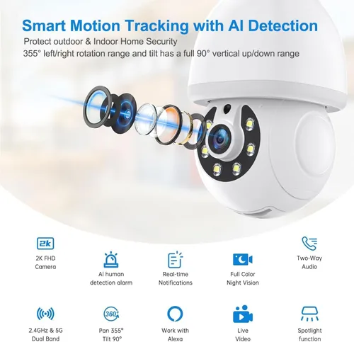Miniatura 8 de Light Bulb Security Camera, 5G&2.4GHz WiFi Light Bulb Cameras Wireless Outdoor Indoor, Lightbulb Camera for Home Security, Two-Way Talk,Color Night