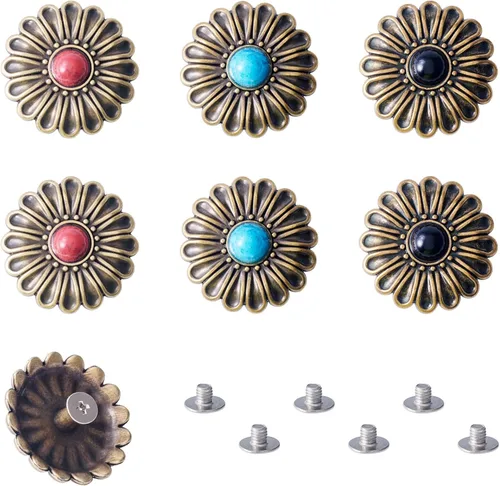 Miniatura 9 de 24 Juegos de Conchos para Cuero Remaches Decorativos de Girasol Tachuelas 13-20mm (0.512-0.787 in) Conchos Turquesa Remache Rápido de Metal