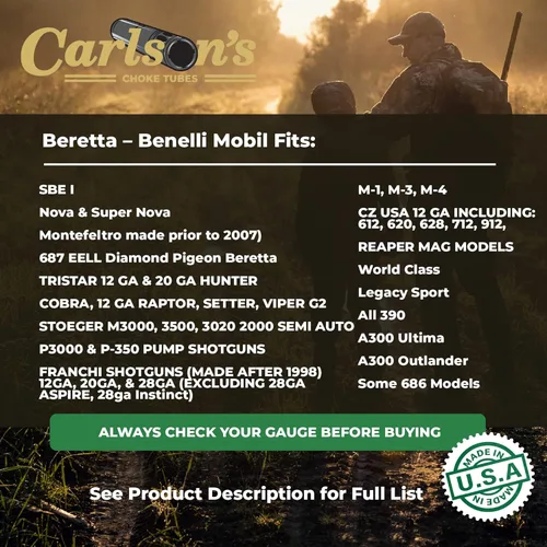 Miniatura 2 de Tubos de estrangulamiento Carlsons Calibre 12 para Beretta Benelli Mobil Acero inoxidable Tubo estrangulador Cremator sin tobera para aves