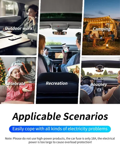 Miniatura 7 de Inversor de corriente para auto de 200 W, Blubluman CC 12 V a 110 V CA, adaptador de toma de enchufe para automóvil con cargador PD de 30 W