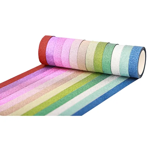 Miniatura 4 de YUKUNTANG Juego de cinta Washi con purpurina, 12 rollos, 15 mm x 61 metros, cinta adhesiva decorativa brillante de papel metalizado