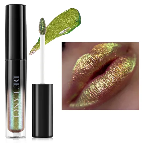 Lápiz labial Chameleon color azul y verde, brillo de labios metálico brillante para mujeres y niñas, regalo de maquillaje de labios, hidratante Azul