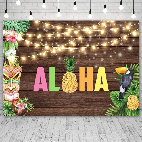 Miniatura 2 de Telón de fondo Aloha de 7 x 5 pies para fotografía, temática hawaiana tropical, decoración de fiesta Luau, escultura de pájaro, fondo de fotografía