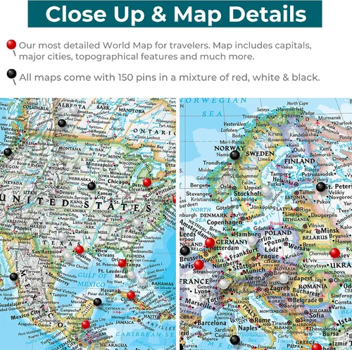 Miniatura 5 de National Geographic - Mapa de viaje – Póster de lienzo con mapa del mundo clásico con alfileres – Mapa personalizado del mundo – Grande 24 x 36
