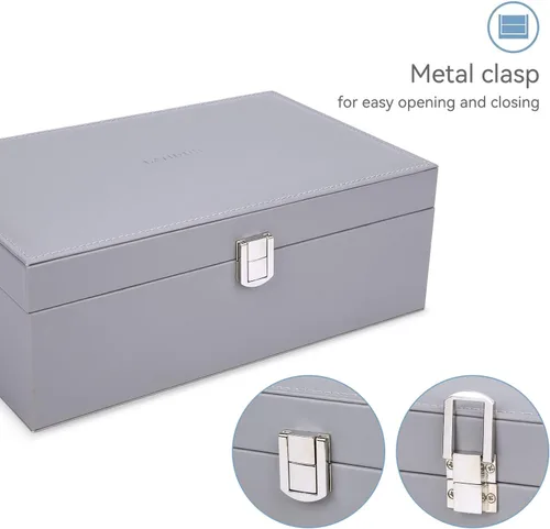 Miniatura 5 de LANDICI Joyero organizador para mujeres y niñas, estuche grande de 2 capas para hombres con bandeja extraíble, soporte de almacenamiento de joyas