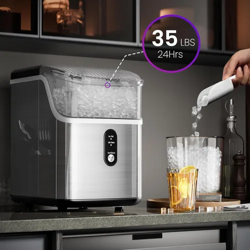 Máquinas de hielo Nugget de sobremesa, máquina de hielo portátil con hielo triturado, 35 libras/día, autolimpieza, operación con un clic para uso
