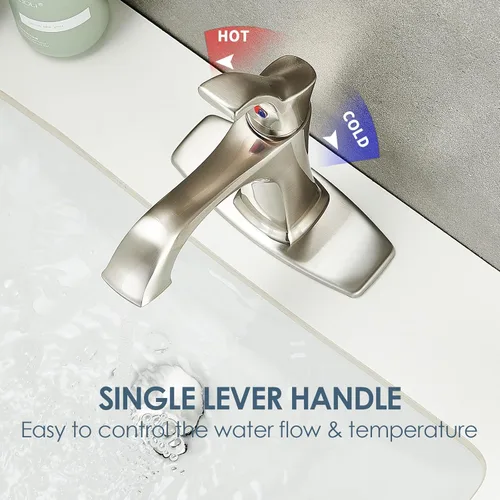 Miniatura 8 de Grifo de Baño de Níquel Cepillado, Grifo de Lavabo de Baño Centerset de Una Sola Manija Sanliv con Desagüe Pop-Up y Placa de Cubierta