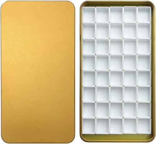 Miniatura 32 de Estuche de lata de paleta de acuarela con 40 piezas de sartenes vacías de plástico blanco con cuadrados magnéticos para transportar - Paleta