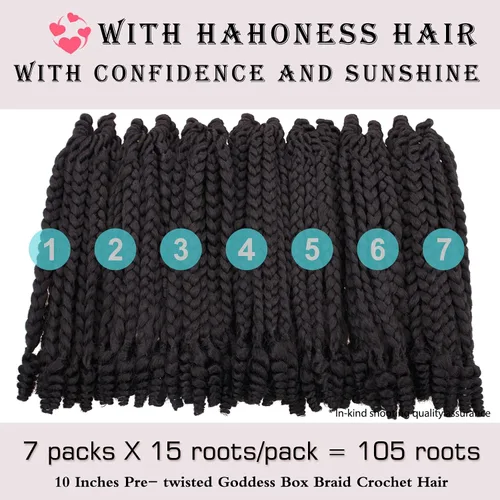 Miniatura 7 de Pelo corto Goddess Box trenzado de ganchillo para mujeres negras y bebés niños, 7 paquetes de 10 pulgadas, color negro natural, cabello sintético