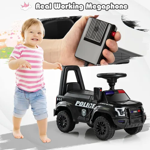 Miniatura 3 de OLAKIDS Coche de policía de paseo con empuje para niños, juguete deslizante de pie a suelo para niños pequeños con sirena, volante, megáfono, Rosa