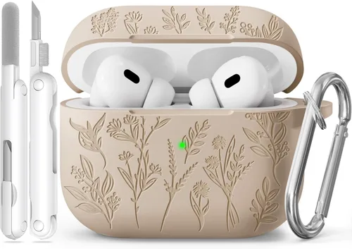 Miniatura 24 de Funda para Airpods Pro 3 con tapa magnética, fundas grabadas con flores para Apple AirPods Pro de 3ª generación 2025, funda de silicona suave