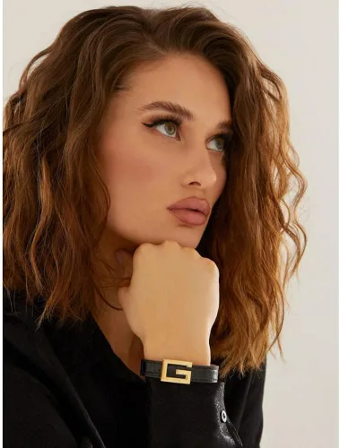 Miniatura 2 de GUESS Pulsera cuadrada con logotipo G y cocodrilo en tono dorado de EE. UU., una