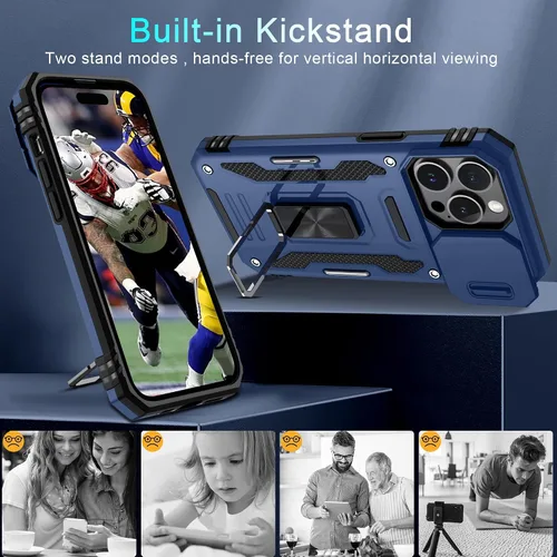 Miniatura 20 de DEERLAMN Funda para iPhone Xs Max con funda deslizante para cámara + protector de pantalla, soporte giratorio de anillo de grado militar a prueba