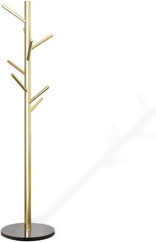 Miniatura 7 de Jolitac Perchero de metal con acabado de acero satinado dorado, base estable de mármol, alta calidad con ganchos, sombrero de árbol de metal