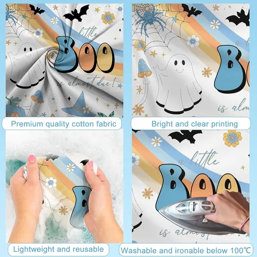 Miniatura 6 de Avezano Little Boo - Telón de fondo para baby shower, para niños, diseño hippie, para fiesta de Halloween, fantasma azul, Hey Boo, 7 x 5 pies