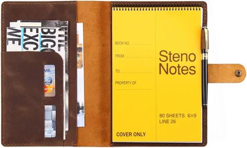 Robrasim Funda de cuero para cuaderno Steno de 6 x 9 pulgadas, funda de cuero compatible con almohadillas Steno en espiral de 6 x 9, organizador de