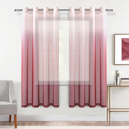 Miniatura 36 de DWCN Cortinas Transparentes Ombré - Cortinas de Lino Sintético con Gradiente Semi Voile con Ojales en la Parte Superior para Dormitorio y Sala