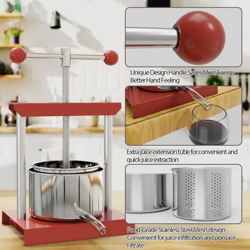 Miniatura 3 de SQUEEZE master Prensa manual para tinturas de queso, hierbas, frutas y vino - 1.6 galones/6 litros - Mango de bola de potencia - Acero inoxidable