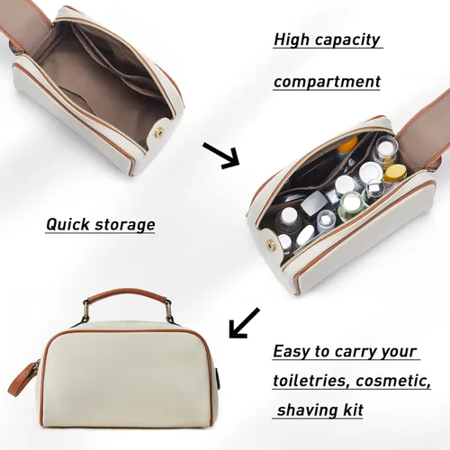 Miniatura 5 de Telena Neceser de viaje para maquillaje y aseo para mujer; bolsas de cosméticos impermeables de PU de cuero vegano; organizador de aseo portátil